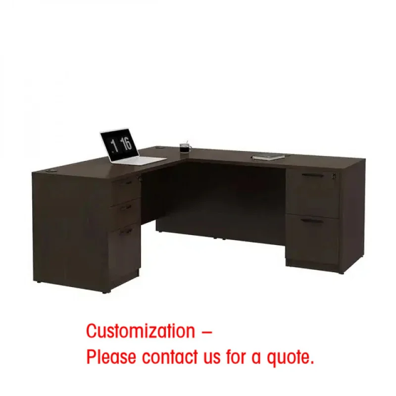 custom.l Shape Executive Desk with Drawers Storage File Cabinet Office Furniture Espresso Walnut Burl Table Pedestal Desk