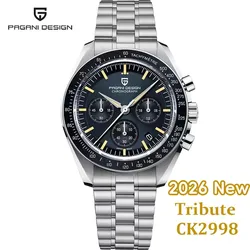PAGANI DESIGN 2026 New Moon Men's Watches Luxury Quartz Watch For Men VK63 Chronograph AR Sapphire Mirror Ceramic Bezel Luminous