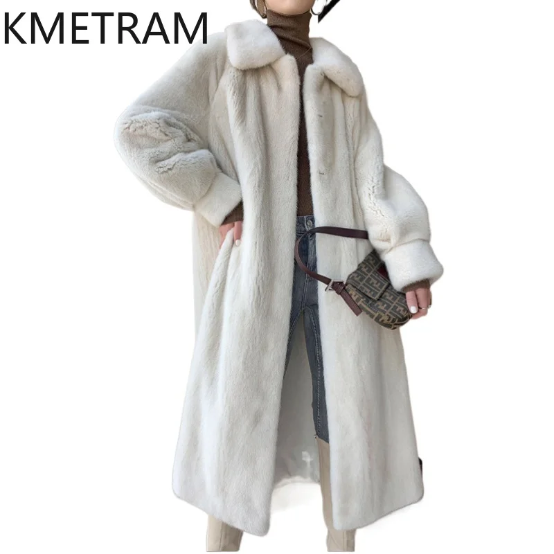

KMETRAM Женская модная теплая длинная шуба из 100% натурального меха норки класса Velvet, зимняя куртка, женская одежда 2026