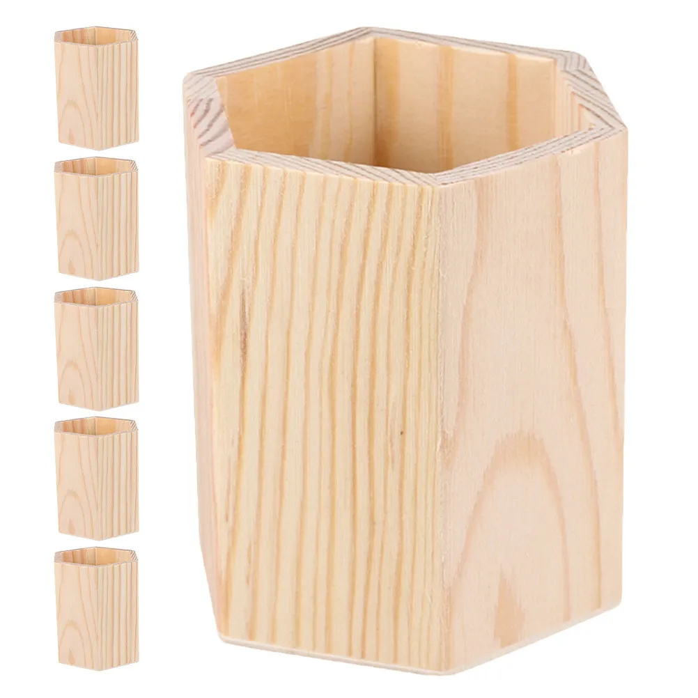 

Набор из 6 органайзеров для стола из натурального соснового дерева: подставка для ручек и карандашей, стакан для хранения, подставка для кистей для макияжа, для офиса и класса