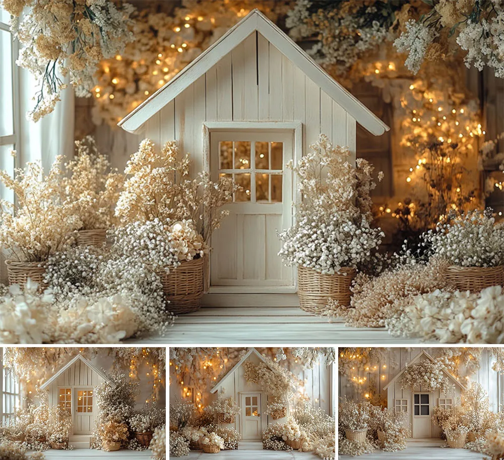

Mehofond Photography Background White Cottage Glitter Boho Flowers Kids Birthday Cake Samsh Portrait Decor Backdrop Photo Studio
