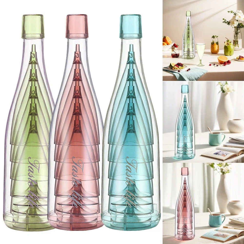 

5Pcs Foldable Plastic Champagne Wine Glasses Reusable Wine Glasses with Storage Bottle Suitable for Home Party Birthday Travel