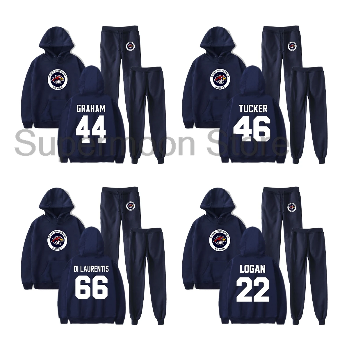 Conjunto de Moletom Off Campus Briar University com Calças Jogger, Dois Peças, Sweatshirts+Calças de Moletom para Mulheres e Homens, Roupas para Ativi