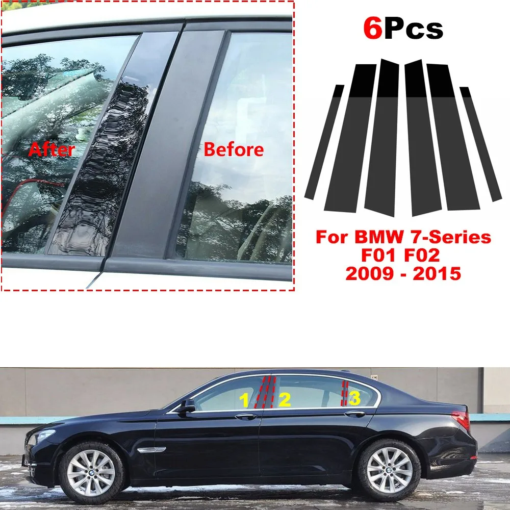 Car Window Column BC Pillar Posts Door Trims PC Material Sticker Cover for BMW 7-Series F01 F02 2009 -2015 Accessories Exterior