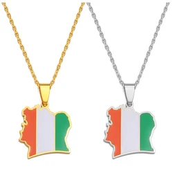 Anniyo Ivory Coast Map Flag Pendant Necklaces Cote d'Ivoire Stainless Steel Jewelry @277721