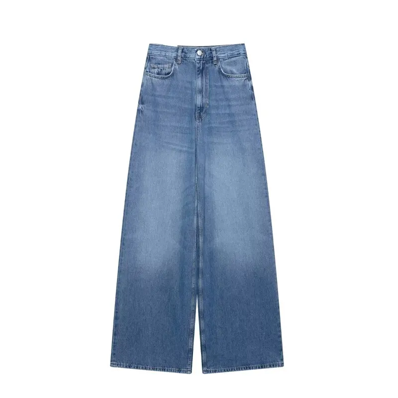

Spring 2025 Women's Faion High Waist Long Pants Puffy Sve Denim irt Collar New Arrival Two Piece Set Button Closure