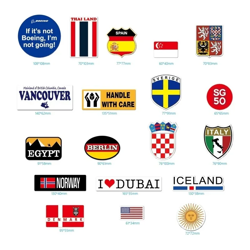 1Set =39pcs Outdoor Travel Landmark Building Doodle Waterproof Sticker Travel Trolley Suitcase Sticker