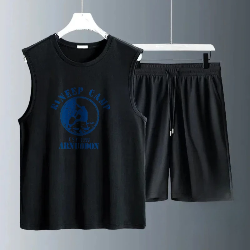 Men's Tank Top Sets 2026 Summer Quick drying Suit for man sports oversize Sportswear crewneck seaside 2 piece set running beach