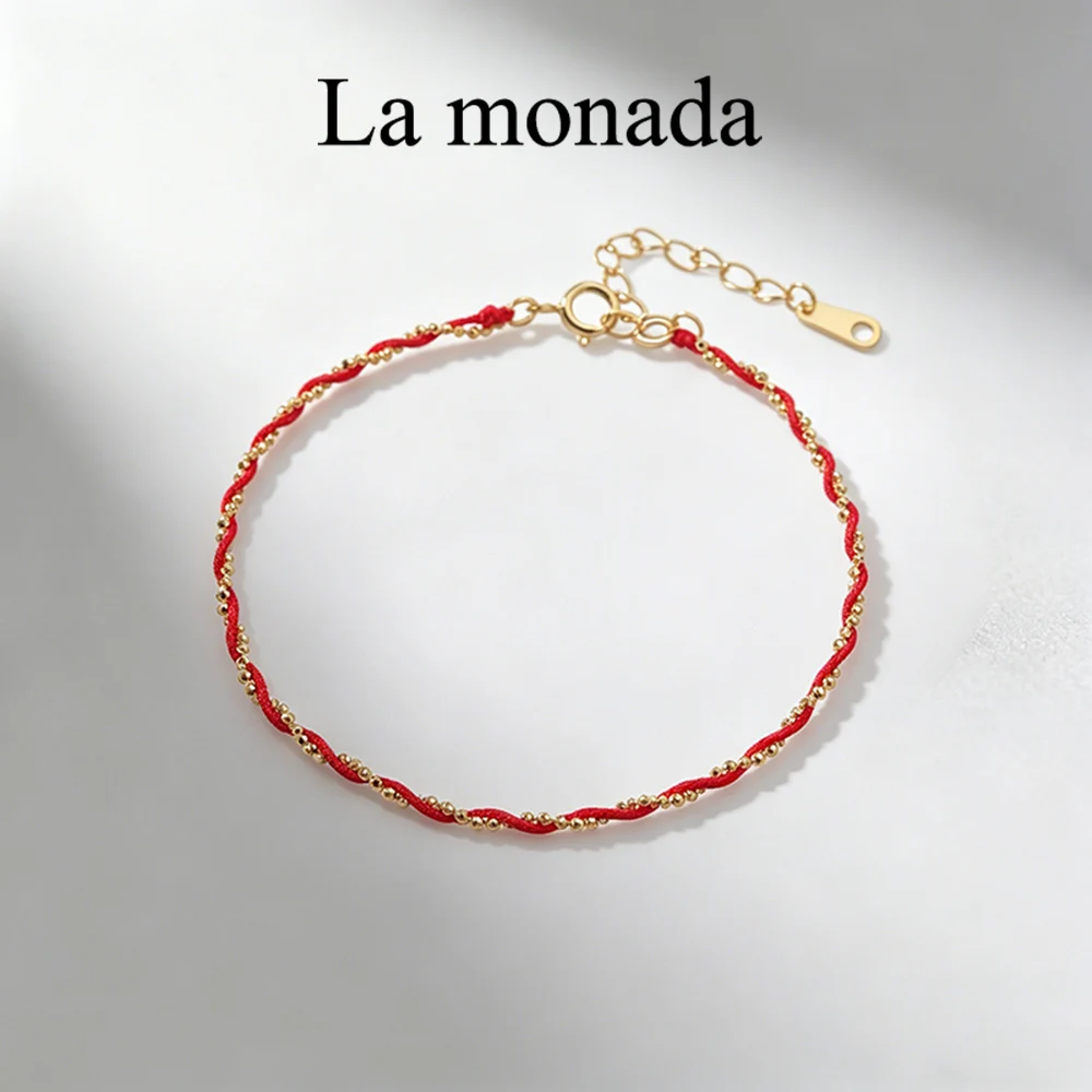 La Monada Lucky Red String Bracelet Beaded Braided Red Thread Bracelet Minimalist Adjustable Dainty Red Cord Bracelet For Women