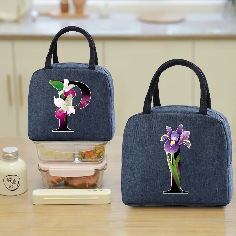 

Insulated Lunch Bag for Women Cooler Bag Lunch Box Ice Pack Tote Picnic Bags Food Bags for Work Flower Color Lettern Pattern