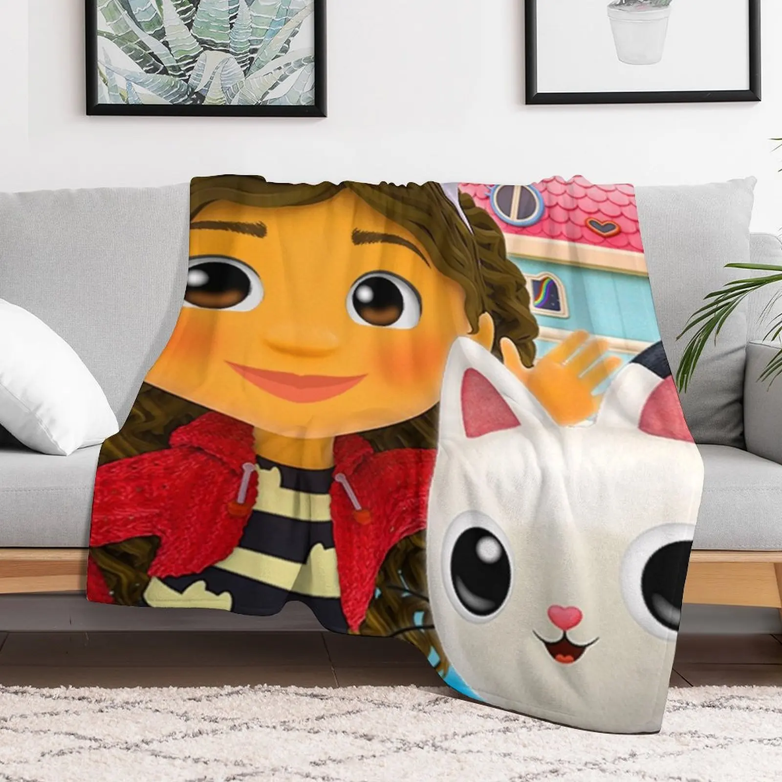 Kids Gabby's Dollhouse Cat-Tastic Box Up characters super, fun, adventures gabby's dollhouse officially Throw Blanket