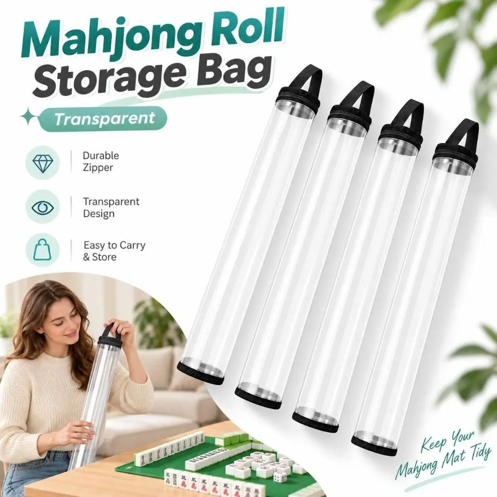 PVC Mahjong Mat Case Transparent Dustproof Mahjong Roll Storage Bag Carry Handle Hanging Loop Mahjong Mat Storage Tube