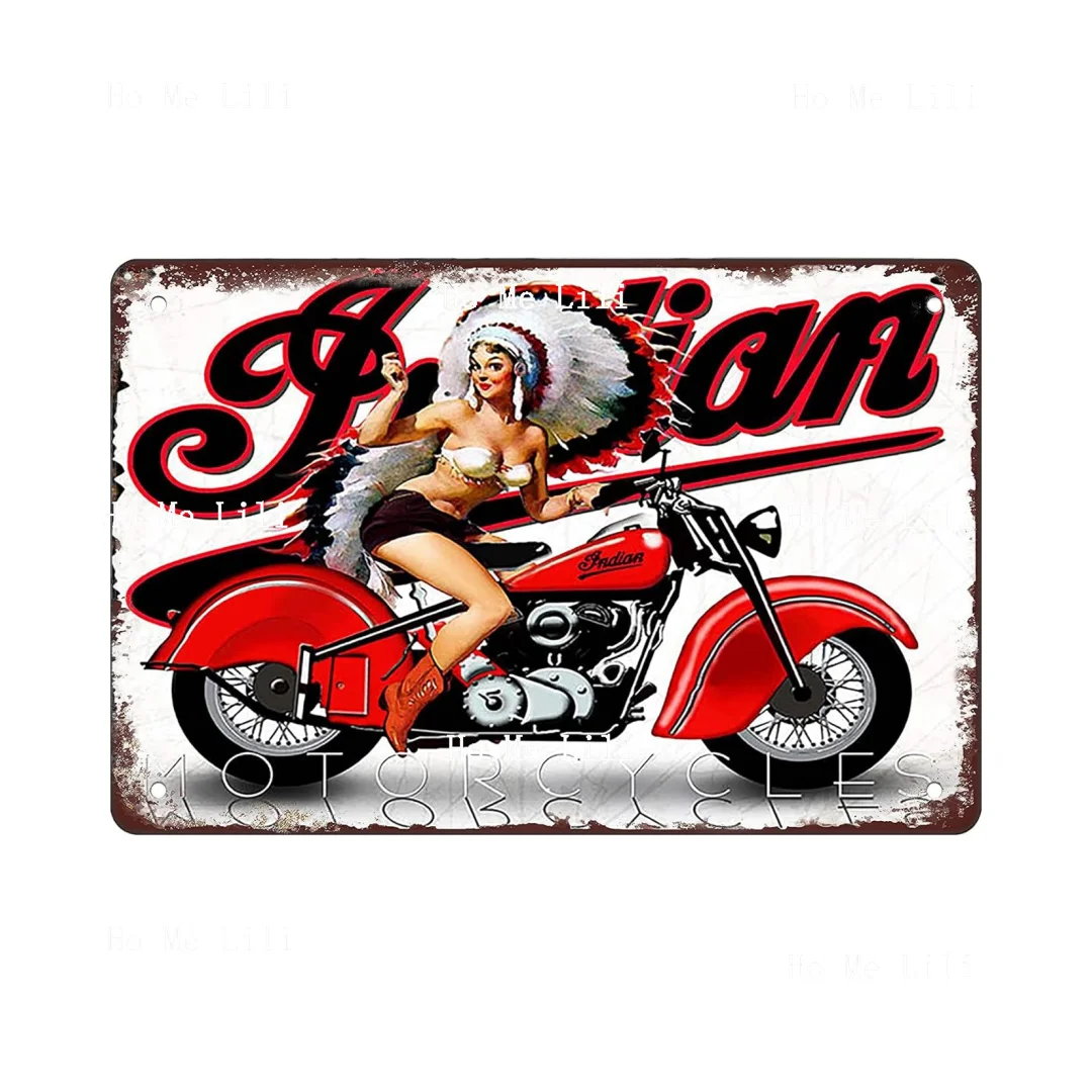 Rosefinch Stone Indian Motorbike Pin Up Girl Garage Funny Tin Sign Family Bar Cafe Wall Decoration Wall Decoration Wall Poster