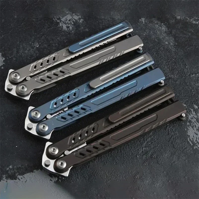 Maxace Pelican-M Balisong Trainer TC4 Титановая ручка канала M390 Live Blade 440C Камертон Ручной инструмент EDC Нож-бабочка