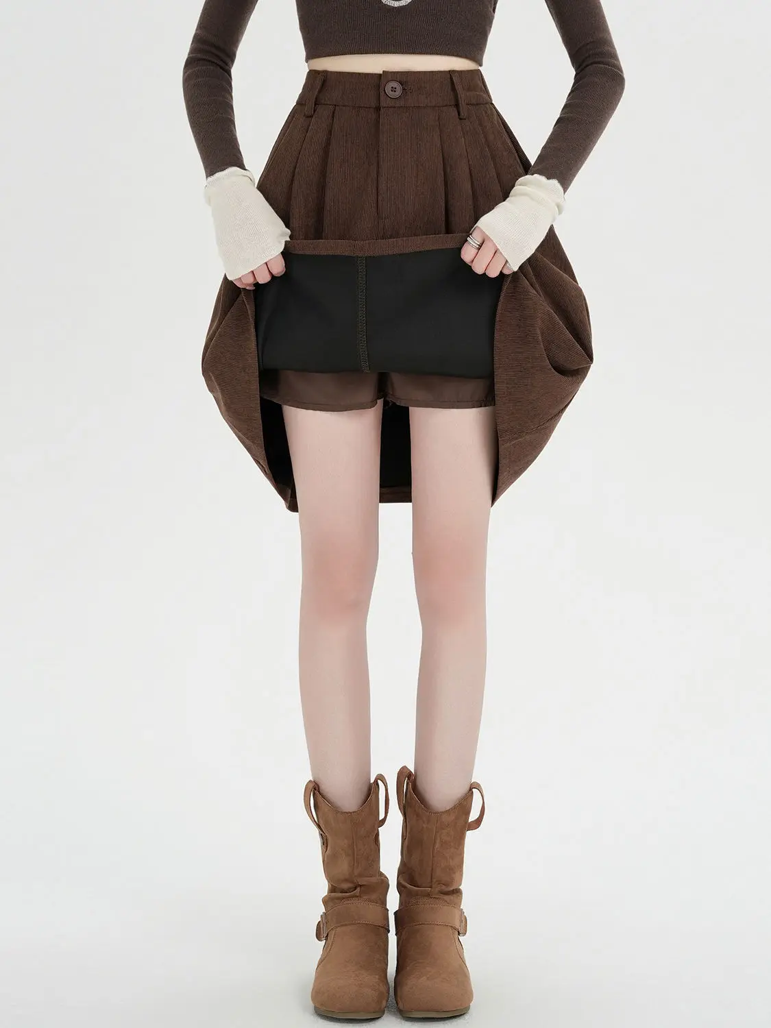 

High Waist Thiened Corduroy Skirt for Women Winter Sle A-Line Midi Skirt Anti-Light Walking Skirt with Boots