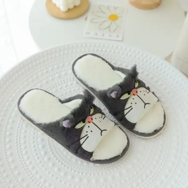 Disney Cute Cartoon Lucifer Cat Cotton Open Toe Slippers Four Seasons Household Plush Slippers Girls Gift