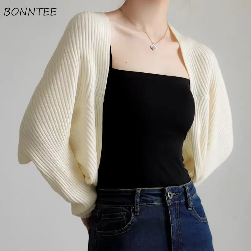 Cardigan Women Summer Outwear Crop Loose Causal Sunproof Temper Simple Korean Style Knitted Smock Tops Minimalist Female Chic