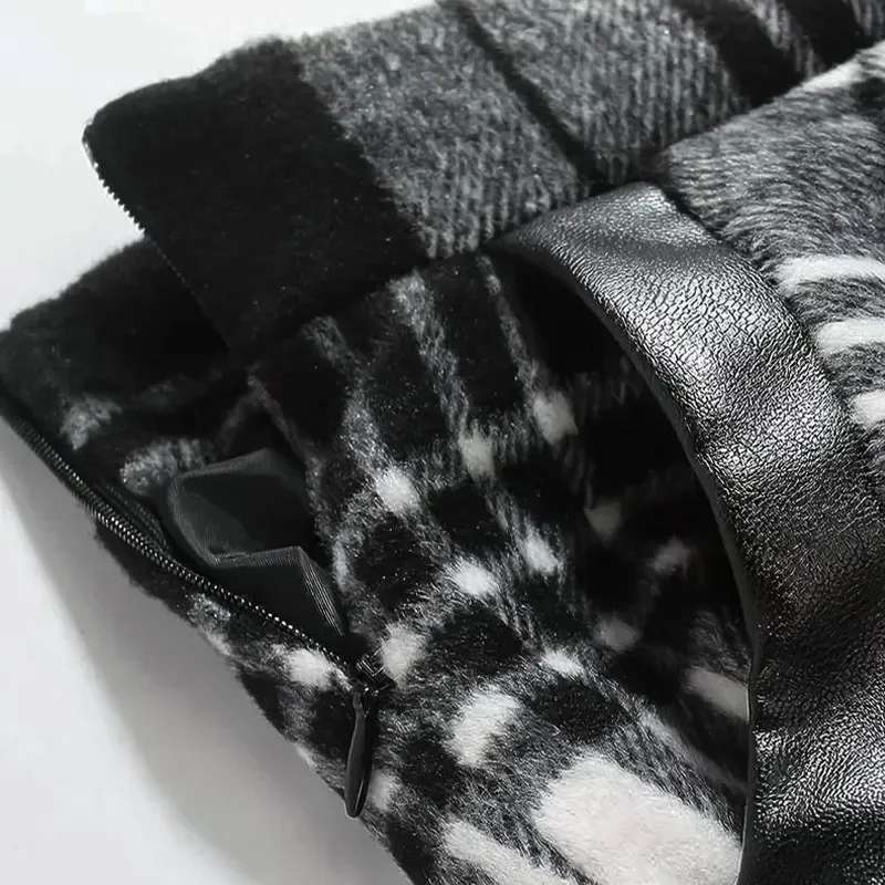 여성을위한 우아한 격자 무늬 롱 스커트 가을 두꺼운 패션 여성의 높은 허리 a 라인 미디 스커트 Office Lady Loose Pocket 스커트