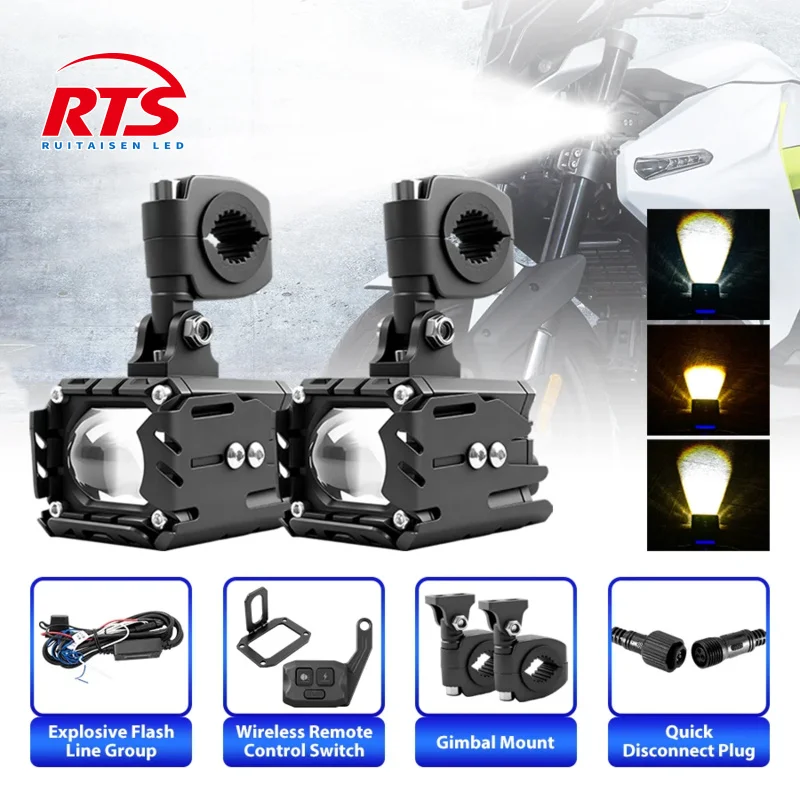 

90W Wireless Switch Motorcycle Front Auxiliary Spotlight 5000 Lumens Electric Vehicle LED Beads Far And Near Light Tangent