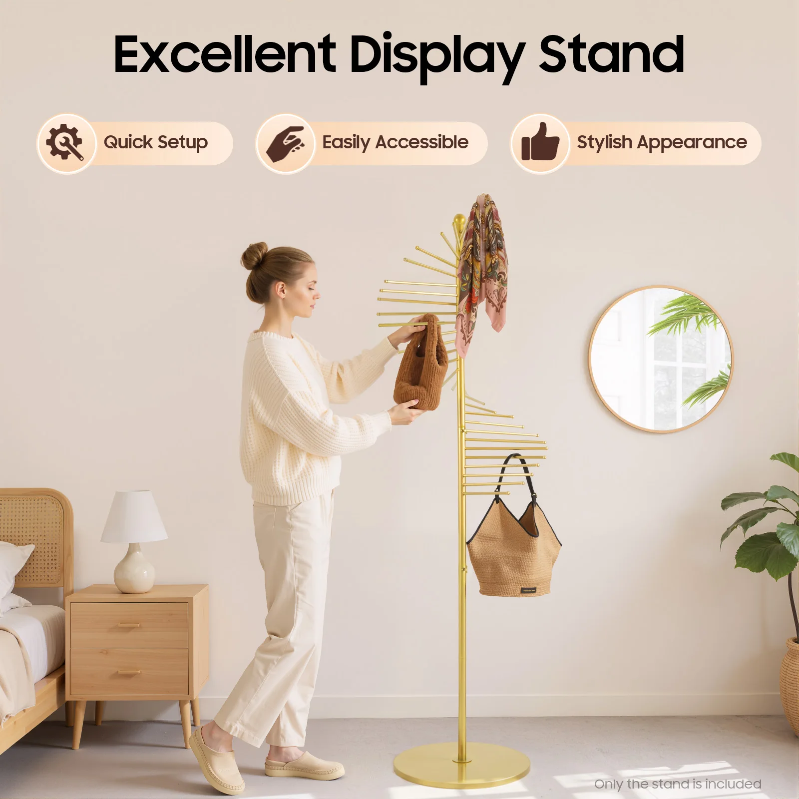 

5.58ft Gold Spiral Scarf Display Rack Freestanding Iron Baking Paint Garment Organizer for Home Store