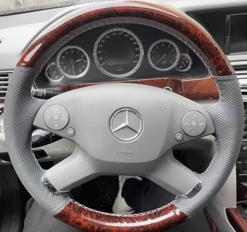 Braid Non-slip Car Steering Wheel Cover for Mercedes Benz E350 E550 2010 2011 Custom Genuine Leather Car Interior