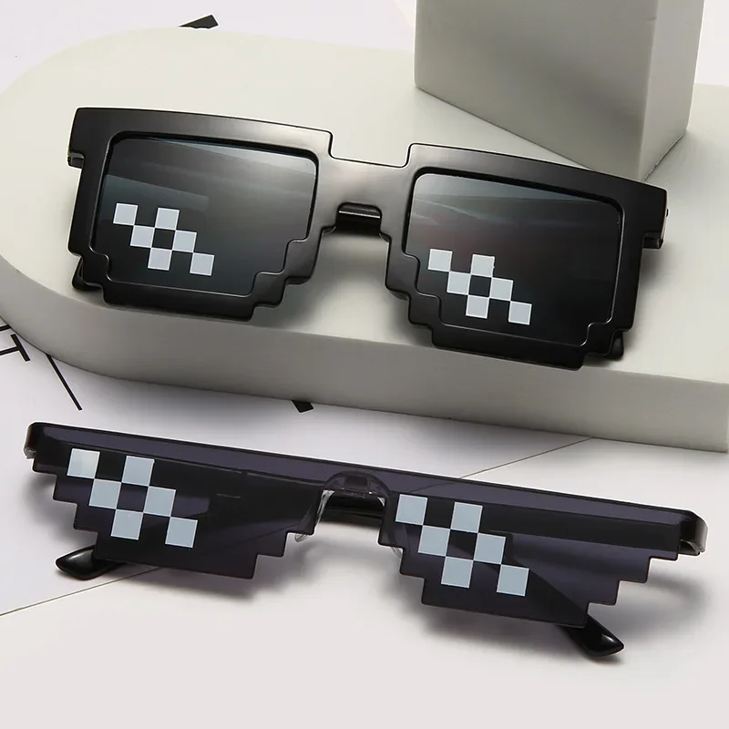 Mosaik-Sonnenbrille für Herren und Damen, Pixel, Schwarz, Retro-Gamer-Roboter-Sonnenbrille, coole Party-Vintage-Sonnenbrille