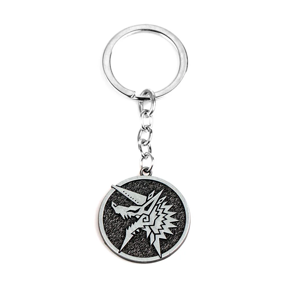 Monster Hunter Wolf Head Sign Pendant Key Chain for Men Vintage Silver/Bronze Color Metal Key Ring Finder Fans Souvenir Jewelry