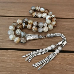 muslim tasbih Natural grey color agate stone silver tassel islamic rosary