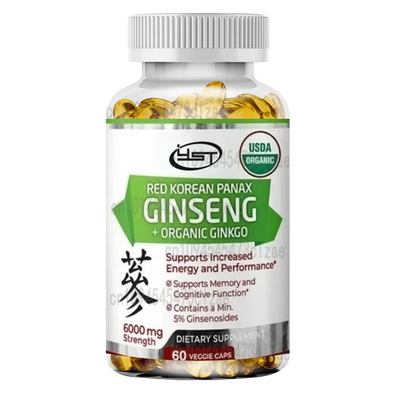 Korean Red Panax Ginseng + Ginkgo Biloba Capsules Increases Energy, Mood, Stamina & Performance, Supports Mental Health