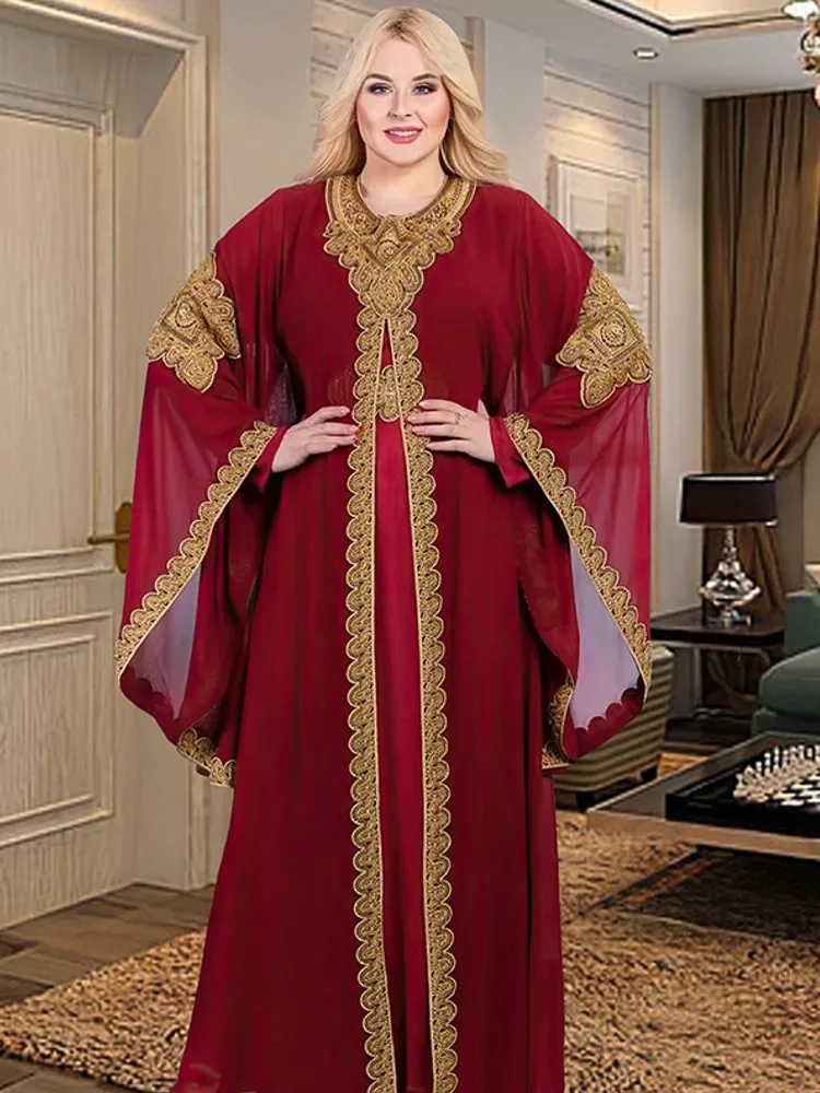 2 Piece Sets Abayas For Women Dubai Luxury Black Boubou Muslim Fashion Dress Caftan Marocain Wedding Party Occasions Djellaba