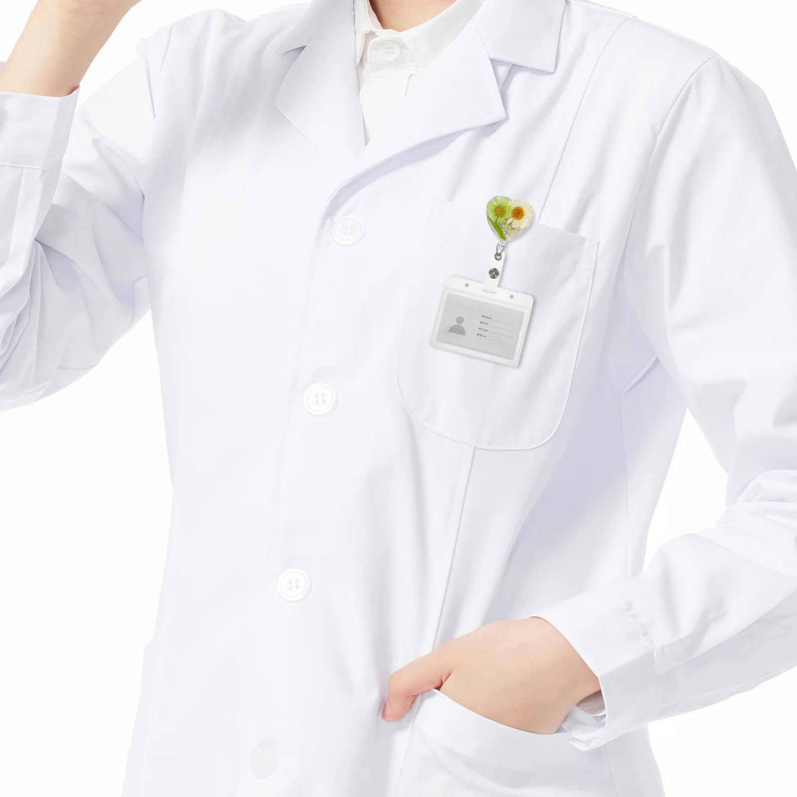 

Retractable Badge Reel Heart-Shaped Floral Resin Name Tag Holder For Nurse Doctor Teacher Student Office School Id Card