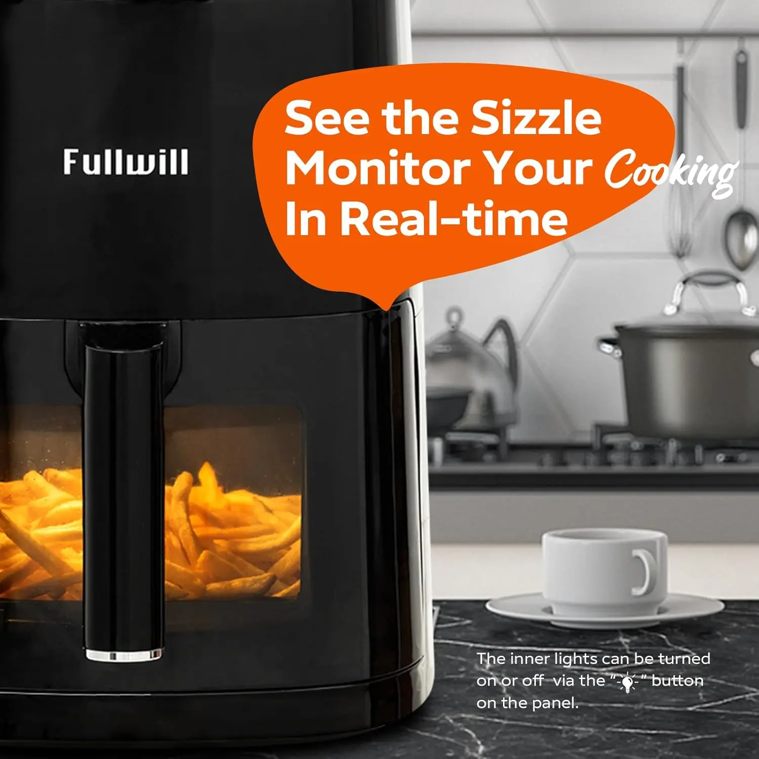 مقلاة هوائية مع نافذة عرض ، متعددة الوظائف ، قلي هواء ، مشوي ، خبز ، إعادة تسخين ، قلي عميق ، 7 إعدادات مسبقة تعمل باللمس للأجنحة ، 6 قيراط ، 5 في 1