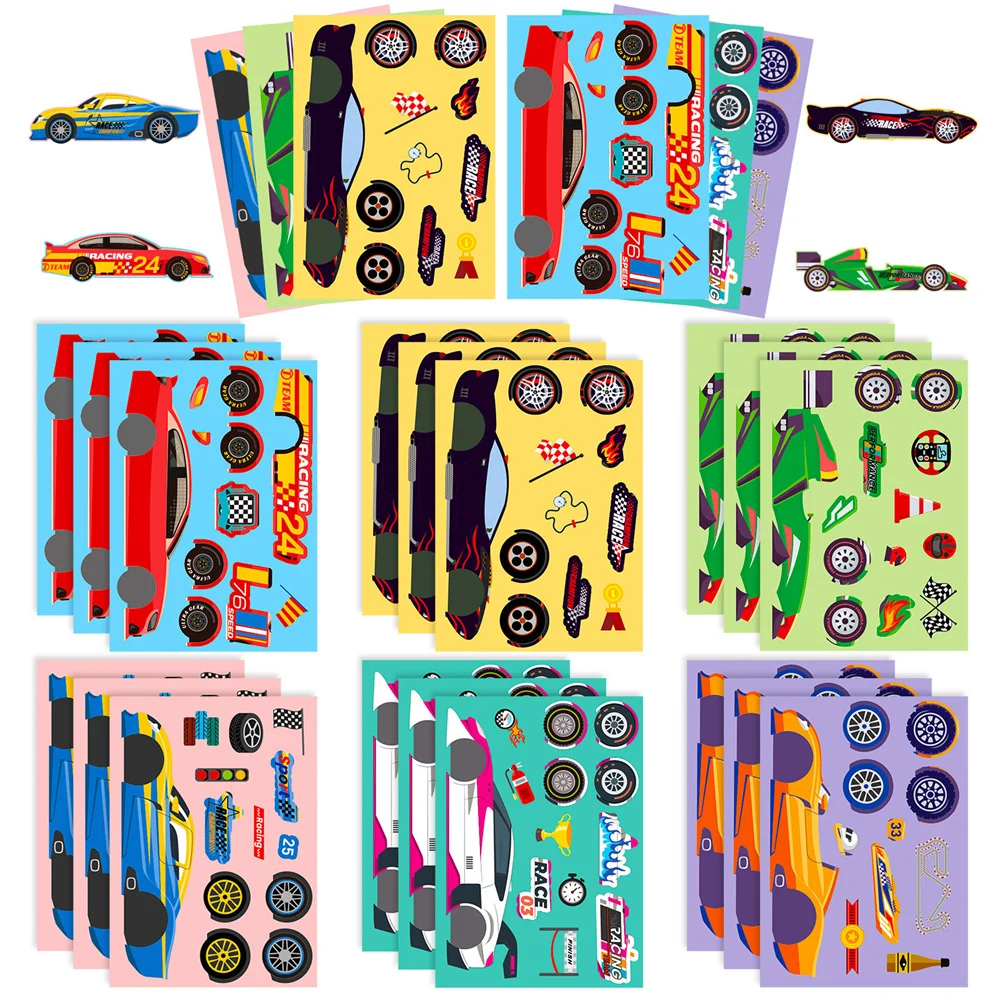 

18 personalized DIY racing car accessories puzzle stickers for children, creative puzzle stickers for scrapbooks,children's part