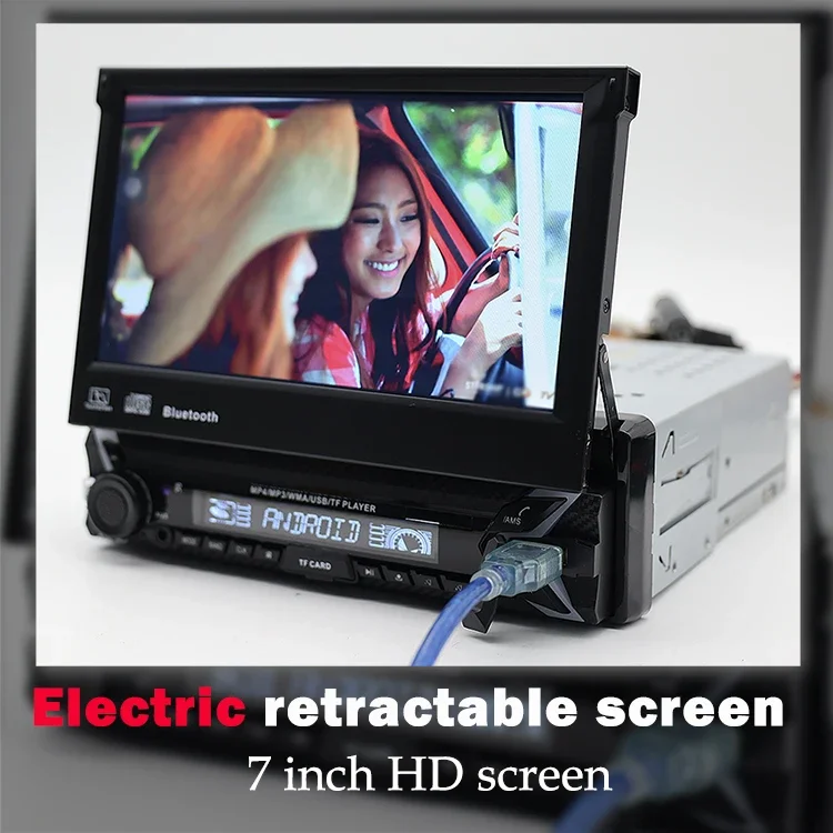 Android 10 single din Automatic Retractable touch screen WIFI gps usb entertainment dvd player for car autoradio