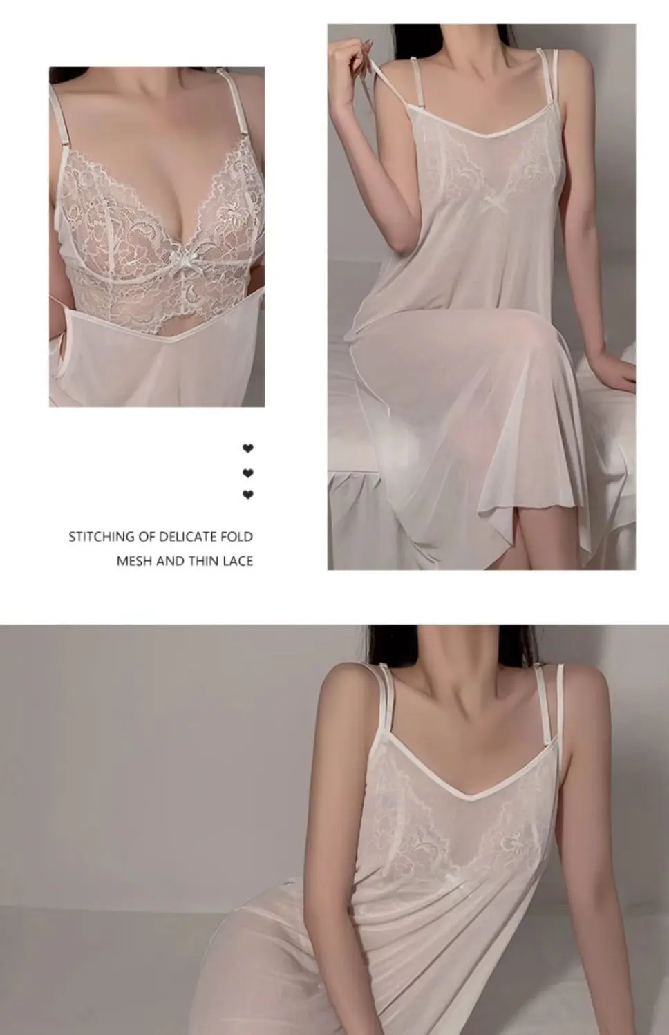 ‌ Inocente conjunto de lingerie sexy feminino verão sheer babydoll sensual ver através da camisola cinta espaguete coquette romântico