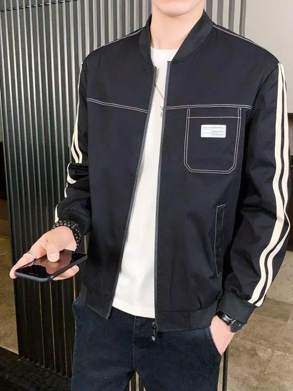 

Spring Autumn Men's Faionable Two-Bar Jaet Casual Korean Sle Top ular Workwear Baseball orm Breathable Outerwear