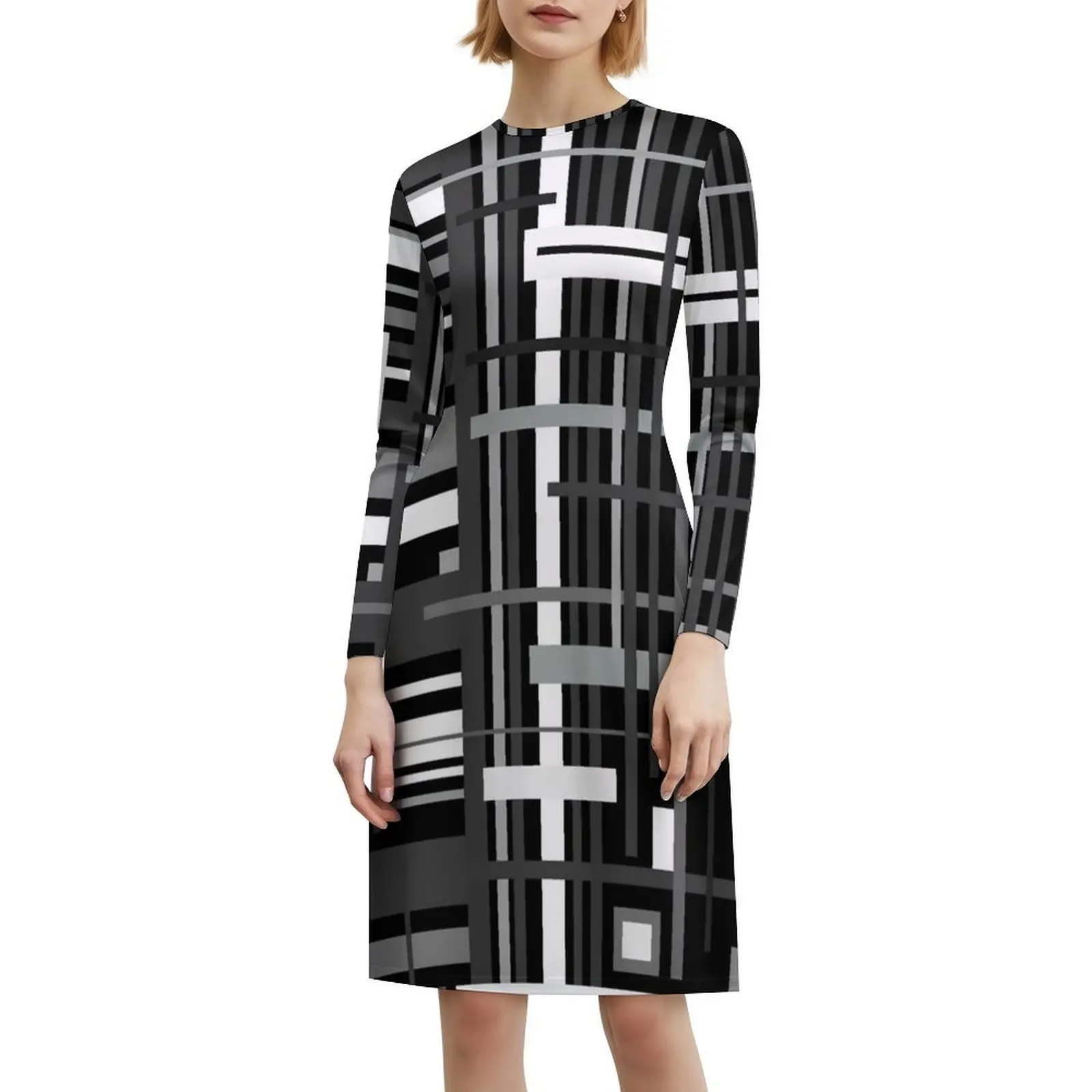 فستان حفلات نسائي بنمط مستوحى 6، ملابس نادي مطبوعة عصرية للنساء، نمط هندسي مستوحى من اللون الرمادي