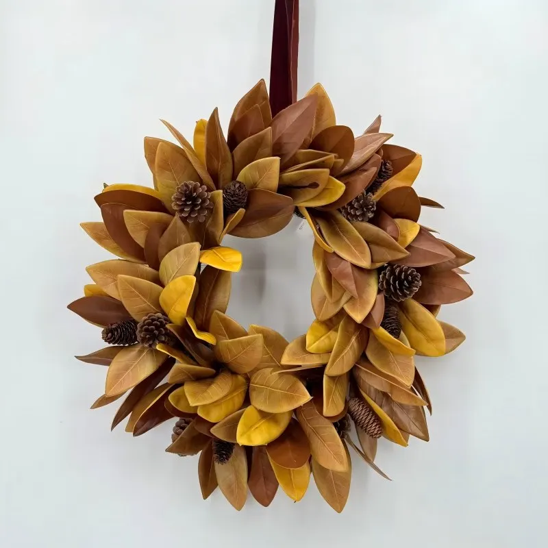 Factory Wholesale Touch Artificial Magnolia Wreath Home Decoration Autumn Wreaths