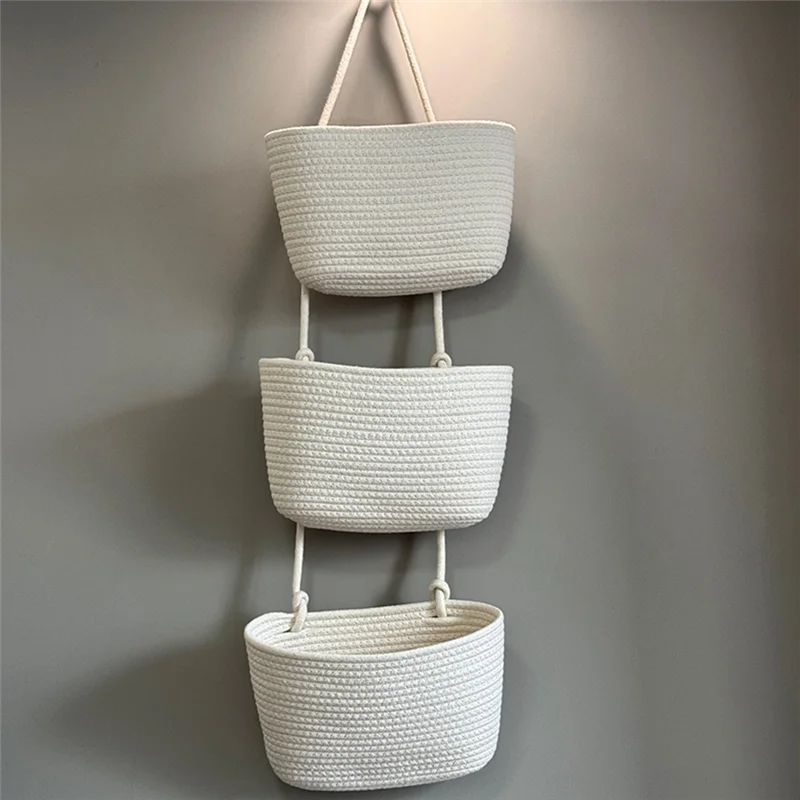 ABZV-Wall-Mounted Woven Basket Household Storage Basket, Three-Layer Hanging Design For Home Use, Eco-Friendly Material