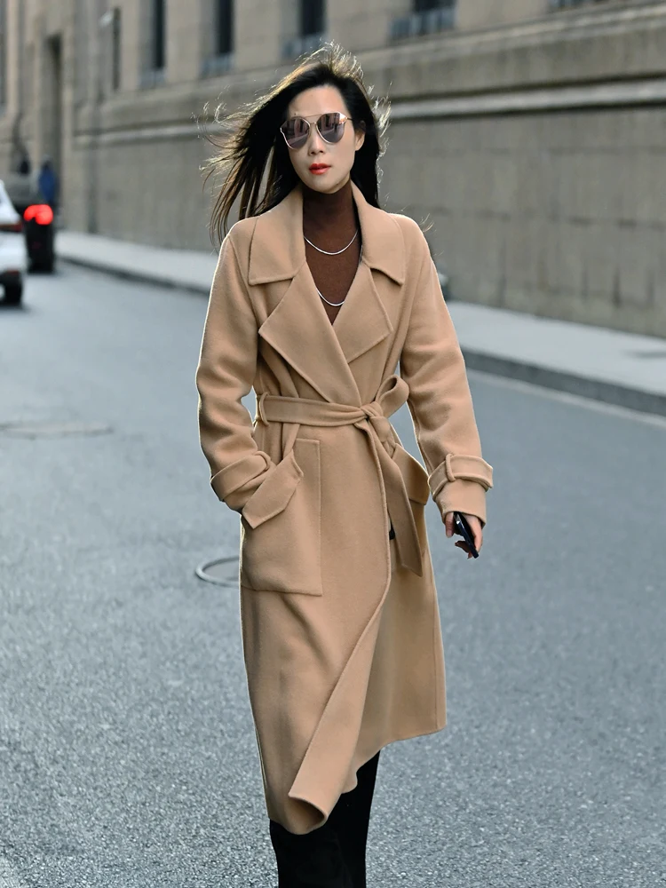 

Spring 2025 New Sle Thiened Loose Full Woolen Tweed Handmade Double-sided Velvet Coat Woolen Outerwear Straight Cut Long ...