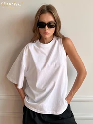 Clacive Summer Loose White Women'S T-Shirts Fashion O-Neck Short Sleeve T Shirt Elegant Chic Asymmetry Tops Female Clothing 2023