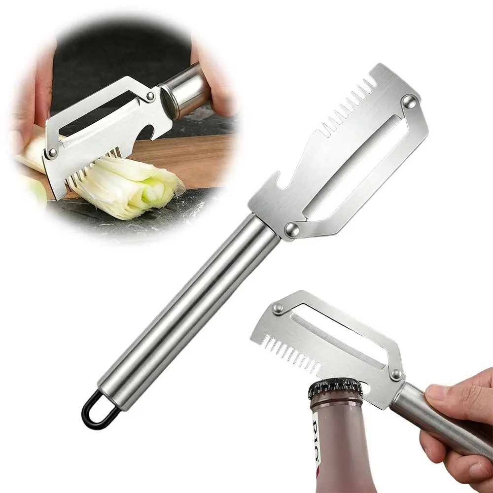 Pelador de Verduras 3 en 1 con Abrebotellas y Rallador, Pelador de Frutas de Acero Inoxidable, Herramienta para Pelar
