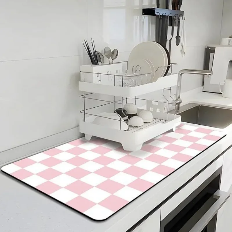 Nordic Checkered Print Coffee Drying Mat Kitchen Rugs Countertop Absorbent Anti Slip Mat Insulated Bar Counter Utensil Mat