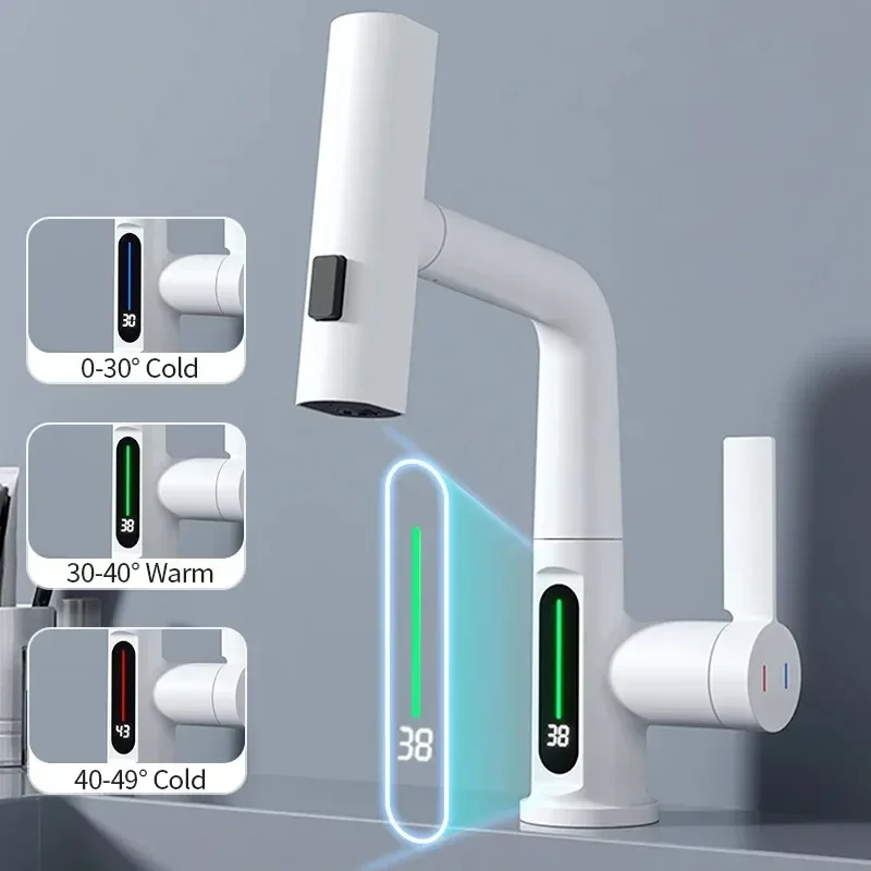 

LED Intelligent Temperature Display Kitchen Faucet Hot and Cold Outlet Kitchen Sink Faucet Pull Type Sink Faucet Tap