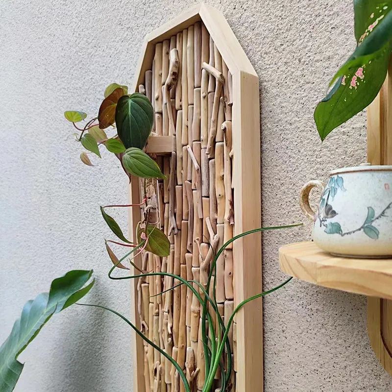 Driftwood Wall Planter, Wooden Hydroponic Glass Vase, Handmade Hanging Plant Container for Living, Rustic Home Decor Art