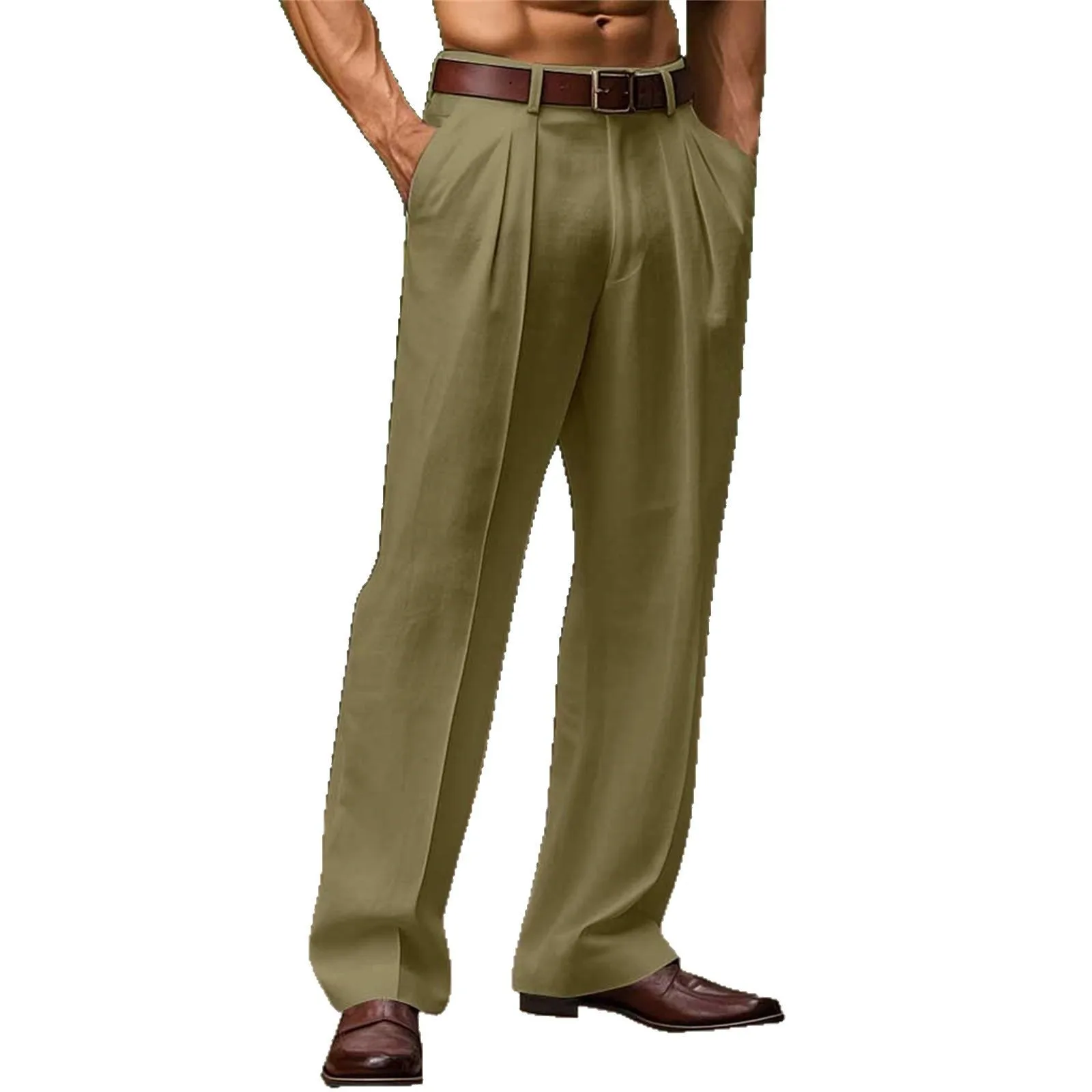 Men's Linen Wide Leg Pants Summer Breathable Pleated Straight Trousers Casual Business Formal Pants for Men - Image 5