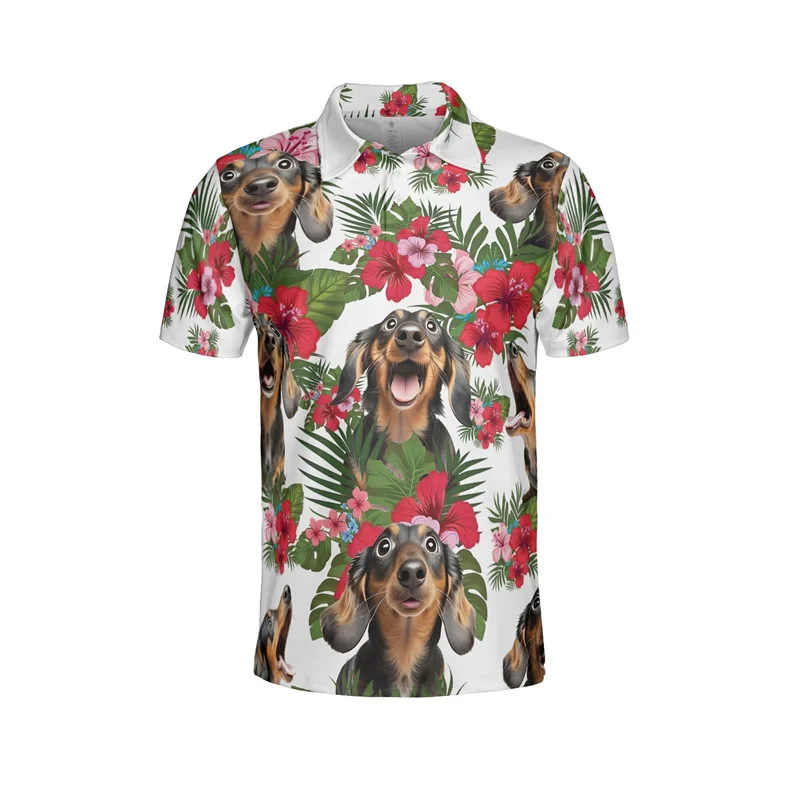 Cute 3d Print Dachshund Polo Shirt Men Women Summer Short Sleeve Tropical Pets Pattern Funny Golf T Shirts Street Vacation Tees