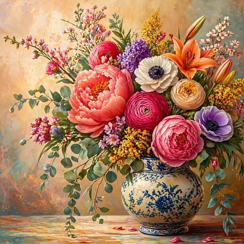 And Porcelain Vase Overflowing with Peonies And Lilies Diamond Painting Mosaic Artwork Creative Handmade Home Office Decor Gift