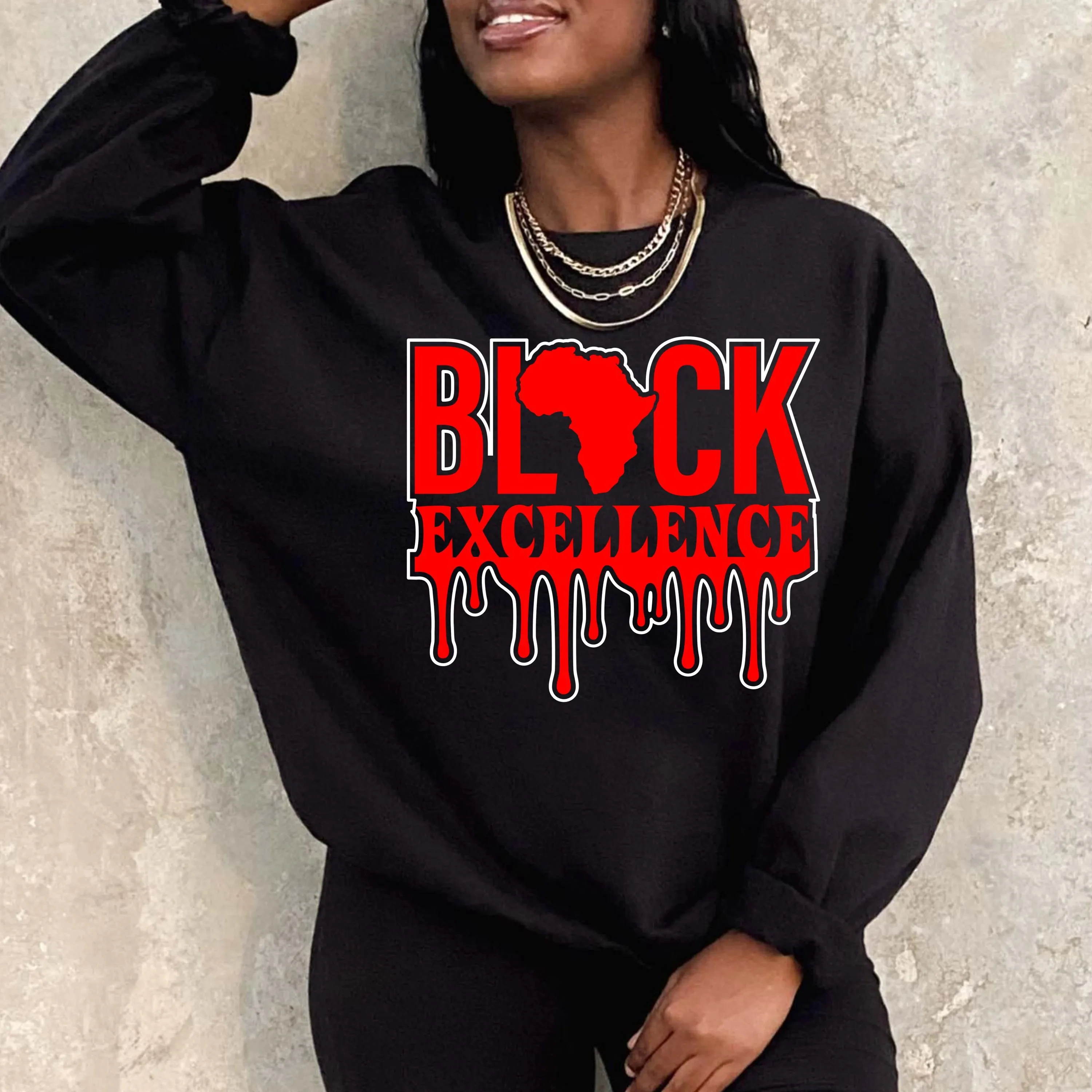 

Black Excellence Sweatshirt Hoodie Men's and Women's Round Neck Sweatshirts Y2k Tops Autumn and Winter Pullover Women Clothing