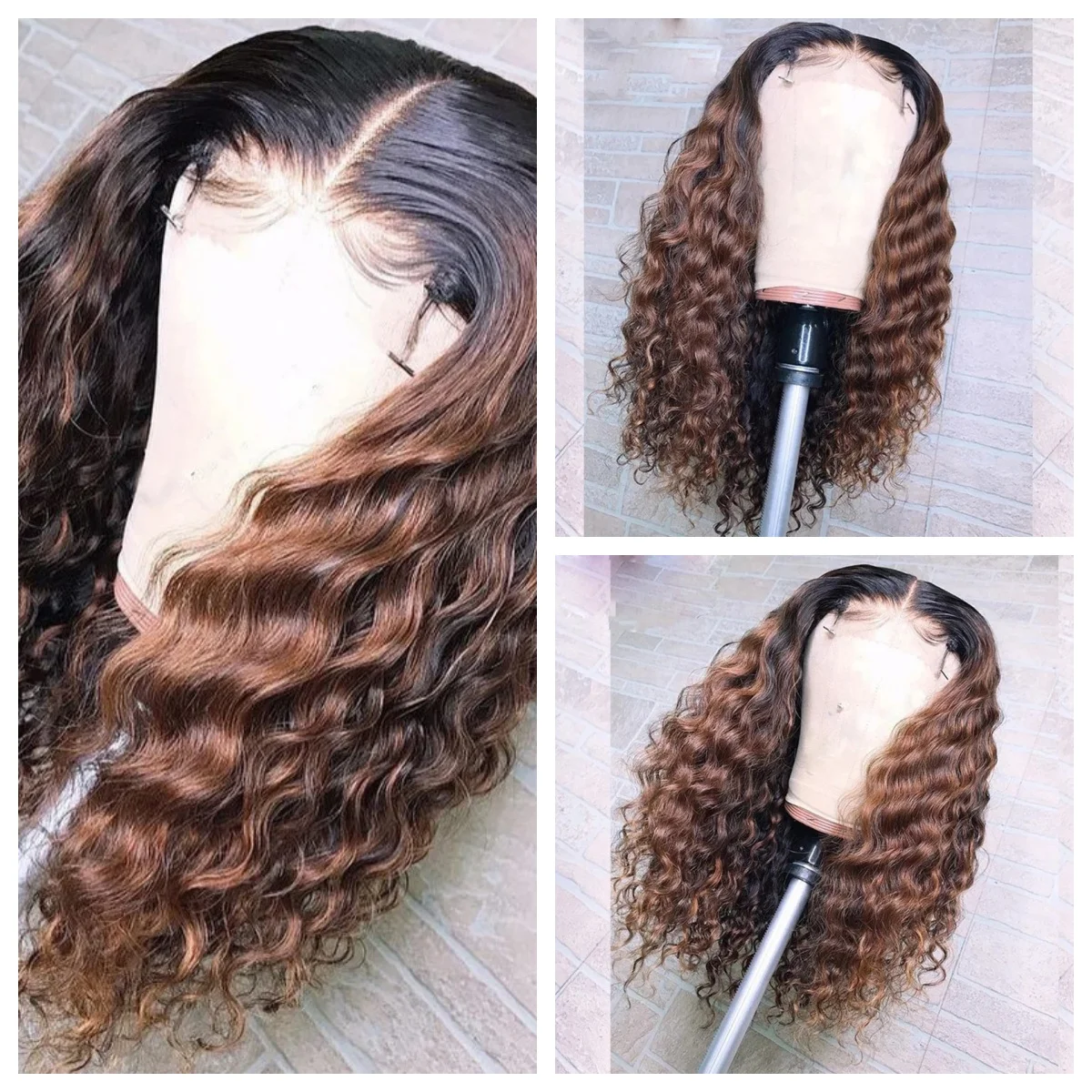 

Women's Glueless Ombre Brown Kinky Curly Wig 180 Density Preplucked 26 Inch Long Lace Front Natural Hairline Synthetic Baby Hair